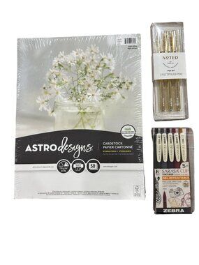 Astrodesigns Cardstock 50 Sheets, Zebra Sarasa Clip Gel Pens 5ct, & Noted By Pos